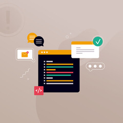 Simple multi-colored icons related to programming and communication on background, perfect for website, blog, graphic design, social media, UI, mobile app, vector illustration
