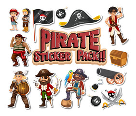 Wall Mural - sticker pack of pirate cartoon characters and objects
