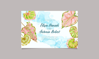 Wall Mural - Tropical leaves wedding invitation template