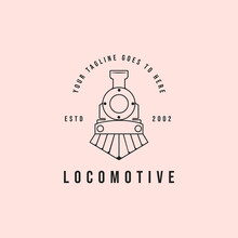 Locomotive Logo Line Art Vector Symbol Illustration Design, Old Train Logo Design