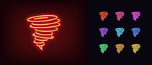 Outline Neon Tornado Icon. Glowing Neon Hurricane Silhouette, Twister Pictogram. Whirlwind Funnel
