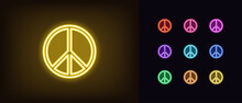 Outline Neon Peace Icon. Glowing Neon Peace Sign, Peaceful World Pictogram. No War Sign