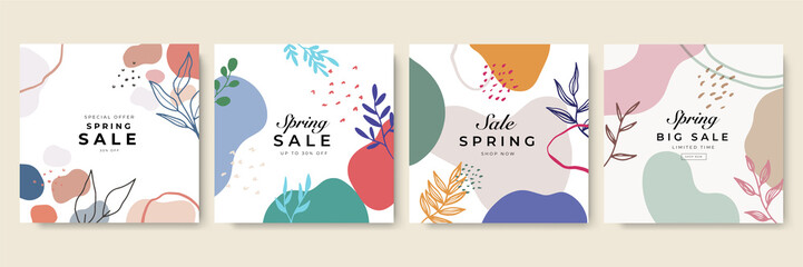 Fototapete - Trendy Spring sale floral square templates. Suitable for social media posts, mobile apps, cards, invitations, banners design and web/internet ads.