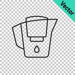 Wall Mural - Black line Water jug with a filter icon isolated on transparent background. Vector