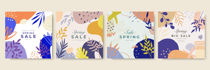 Social media stories, posts, highlights templates. Abstract floral vector backgrounds with copy space for text