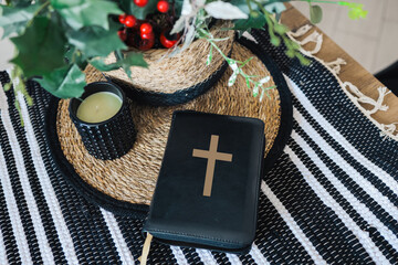 Wall Mural - Holy bible on the kitchen table, reading and prayer time