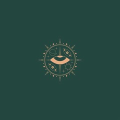 Wall Mural - Sun, planet, stars, evil eye. Geometric, linear style. Vector illustration. Isolated round icon. Boho, esoteric, witchcraft, alchemy, mystic, abstract concept. Logo, avatar, poster, print template