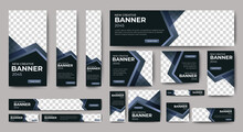 Set Of Corporate Web Banners Of Standard Size With A Place For Photos. Vertical, Horizontal And Square Template
