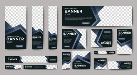 set of corporate web banners of standard size with a place for photos. vertical, horizontal and squa