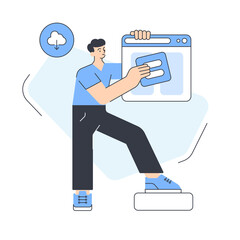 Wall Mural - male programmer data download software information storage web development vector flat illustration.