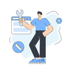 Wall Mural - male web development engineer working with cyber data information website architecture creation vect