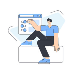 Wall Mural - male developer checking internet service software connect management vector flat illustration. man u