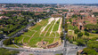 Aerial view of Circus Maximus, an ancient Roman chariot-racing stadium and mass entertainment venue in Rome, Italy. Now it's a public park but it was the first and largest stadium in ancient Rome.