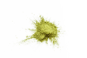 Wall Mural - Splash of matcha tea powder on white background