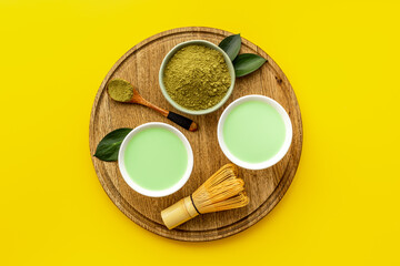 Wall Mural - Matcha tea. Tea ceremony with dry powder and hot drink