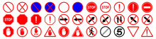 Set Of Red STOP Sign. Set Of Prohibition Sign. Stop Set Vector Sign With Hand. Hand Forbidden Vector Sign. Road Icon Caution Warning Car. Vector Stop Hand Sign.