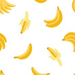 Banana seamless pattern. Bunch of bananas, peeled banana. Flat, vector