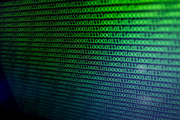 Wall Mural - Binary Code Background. Technology abstract green background, green binary code on computer screen texture background. An image of a binary code made up of a set of green digits on a black background