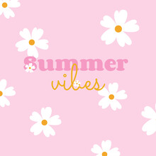 Summer Vibes Typography Banner Round Design In Flower Frame, Vector Illustration