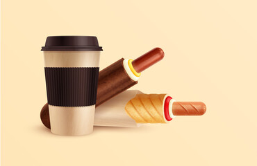 Sticker - Coffee Hot Dog Composition