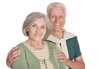 Sticker - Portrait of happy senior couple embracing on white background