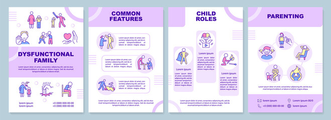 Dysfunctional families brochure template. Problems and abuse. Leaflet design with linear icons. 4 vector layouts for presentation, annual reports. Arial-Black, Myriad Pro-Regular fonts used