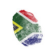 Human finger print in colors of national flag on white background. South Africa