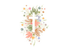 Vector Watercolor Easter Cross Clipart. Floral Crosses Illustration 