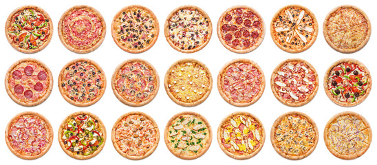 Wall Mural - Pizzas collection, isolated on white background