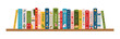 © Olena Dumanchuk - Bookshelf with children's books. Childrens books on shelf. Literature for kids. Books for boys and girls. Children's reading. Colorful books covers. Banner for library, bookstore, fair, festival.
