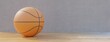 Basketball. Basket ball on sport court wooden floor background, copy space, banner. 3d render