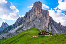 View of Ra Gusela Peak of Nuvolau group in the Italian Dolomites Mountain at Giau Pass, South Tyrol Italy.