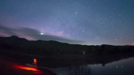 Wall Mural - milky way galaxy time lapse at lampang thailand, universe galaxy milky way time lapse, dark milky wa