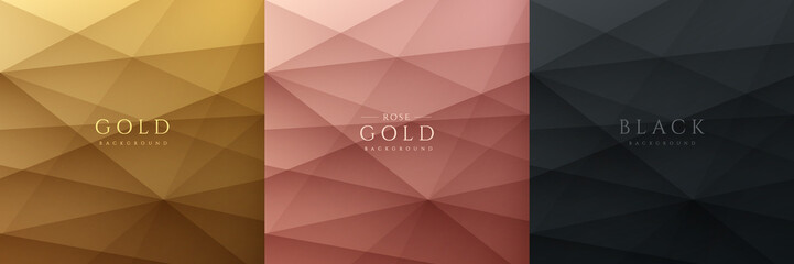 Wall Mural - Set of gold, black and pink gold abstract background with dynamic gradient overlap stripes lines. Luxury and elegant concept. Modern and simple template banner collection design. EPS10 vector