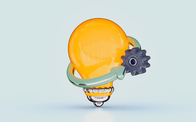 Wall Mural - light bulb with gears rotation arrow business concept idea 3d render for banner diagram web design