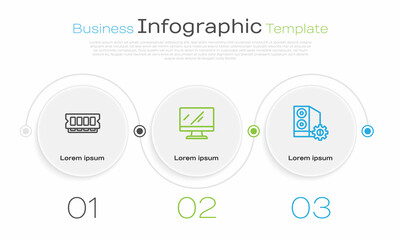 Set line RAM, random access memory, Computer monitor screen and Case of computer. Business infographic template. Vector