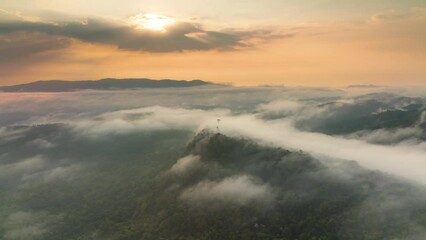 Wall Mural - hyper lapse video 4k motion, aerial view beautiful of morning scenery golden light sunrise at milita