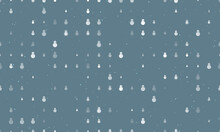 Seamless Background Pattern Of Evenly Spaced White Christmas Snowmans Of Different Sizes And Opacity. Vector Illustration On Blue Gray Background With Stars