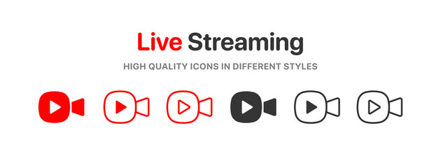 Poster - Live streaming icon set. Set of live stream icons. Set of video broadcasting icon.. Button, red symbols for TV, news, movies, shows. Online stream icons.