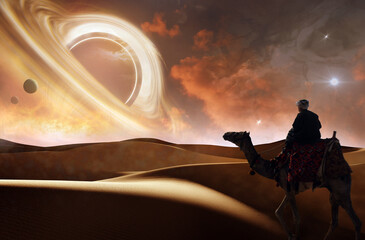 Wall Mural - black hole and sand dunes in outer space
