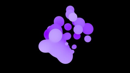 Wall Mural - 3D animation of Abstract smooth liquid shape. 4k seamless loop 3D animation. Smooth animation of bubbles, metaball with inner glow. alpha matte isolated on black background.