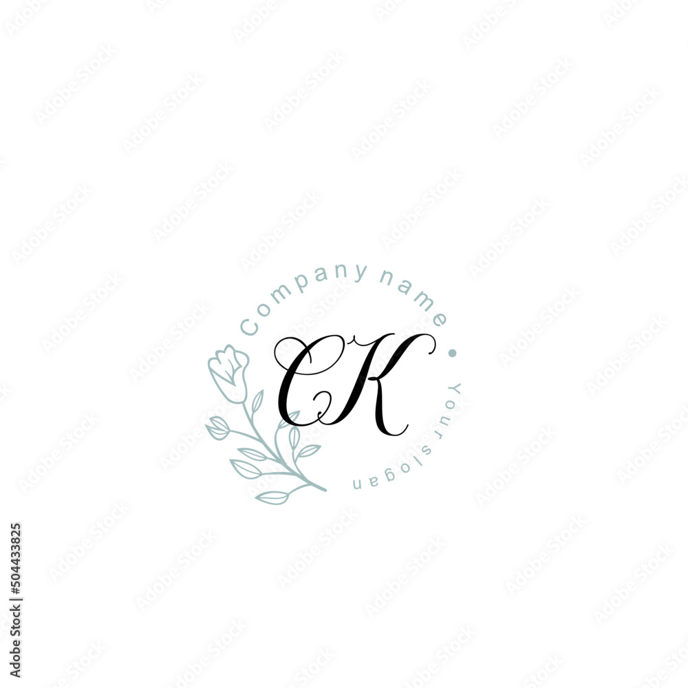 Initial letter CK handwriting with floral frame template Stock Vector ...