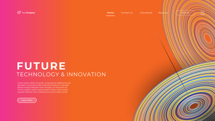 Wall Mural - Creative orange horizontal website screen part for responsive web design development. 3D colorful balls geometric banner layout mock up. Corporate landing page block vector illustration template.