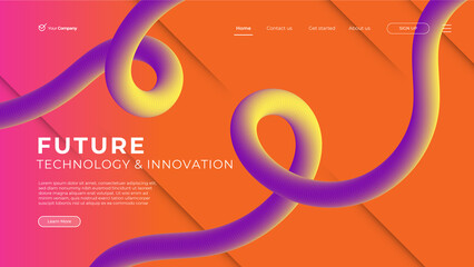 Wall Mural - Creative orange horizontal website screen part for responsive web design development. 3D colorful balls geometric banner layout mock up. Corporate landing page block vector illustration template.