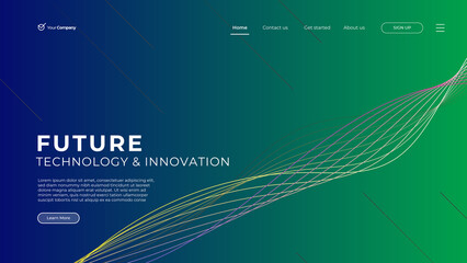 Creative green horizontal website screen part for responsive web design project development. 3D colorful geometric banner layout mock up. Corporate landing page block vector illustration template.