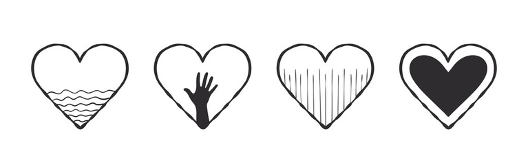 Wall Mural - Heart icon collection. Hand-drawn heart with a hand and other textures. Vector images