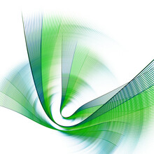 The Green Striped Elements Are Curved, Nested And Rotated Against A White Background. Abstract Fractal Background. 3d Rendering. 3d Illustration.