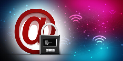 Sticker - 3d rendering E-mail symbol with lock. Internet security concept

