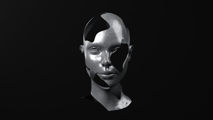 Wall Mural - Abstract illustration of mannequin head. 3D Render, art, metallic texture.