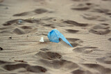 Fototapeta  - Plastikowe odpadki butelka pozostawiona na plaży. 	